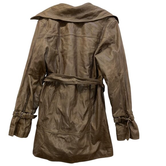 UGG Australia khaki taupe lamb leather dbl breasted short jacket M - Picture 5 of 6